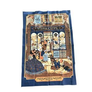 Vintage Vista British Fish & Chips All Cotton Tea Towel NEW Fabric Poster